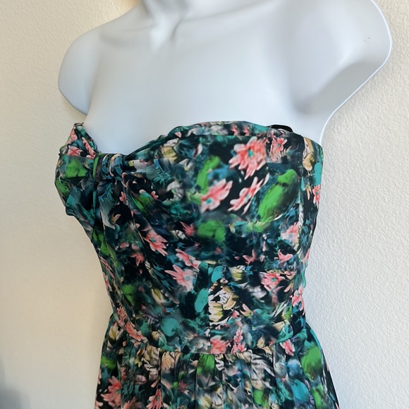 ZARA Strapless Blurred Floral Print dress - Picture 5 of 8